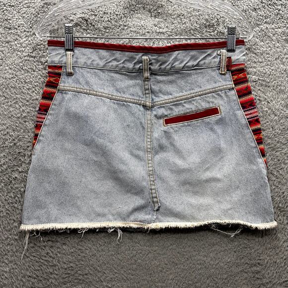 JOUJOU Denim Skirt Women's Small? Embroidered Native American Accents Distressed - Picture 4 of 9